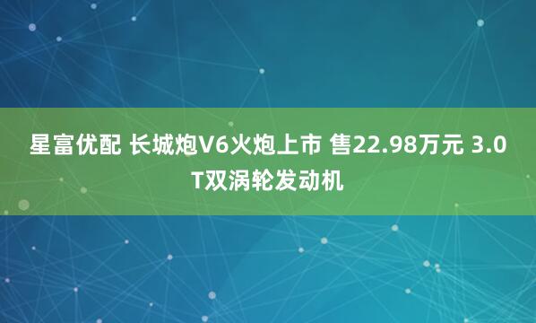 星富优配 长城炮V6火炮上市 售22.98万元 3.0T双涡轮发动机